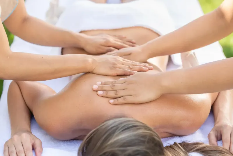 Four hand massage at home in Dubai — two therapists in synchronised luxury massage